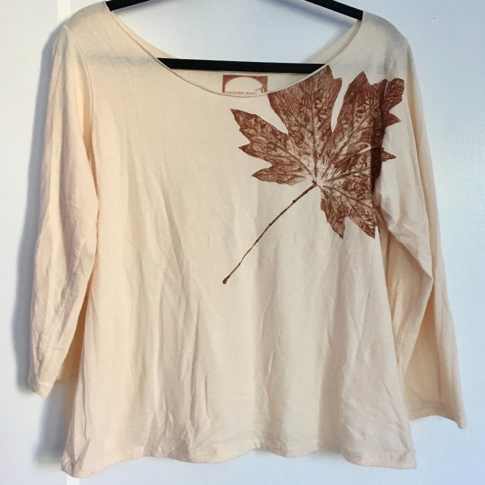 Hand Stenciled 100% Combed Cotton 3/4 Sleeve Top